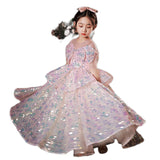 Kid Flower Girl Yarn Birthday Princess Piano Performance Summer Dress