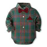 6M-3Y Baby Boy Formal Suit Long Sleeve Plaid Overalls Suit 4 Pcs Set