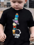 Kid Boy Fashion Cartoon Space Astronaut Summer Short Sleeve T-shirt Tops