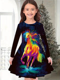 2-10T Kid Baby Girl Fashionable Foreign Pony Poly Print Cute Casual Dresses