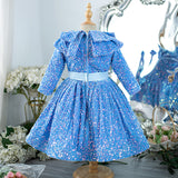 Kid Girl Blue Sequined Princess Birthday Catwalk Dresses