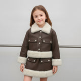 2-10T Kid Girl Leather Foreign Fur Collar Hip Suits 2 Pcs Set
