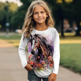 Casual Versatile Trend Animal Digital Printing Girls Crew Neck Long Sleeve T-Shirt