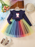 2-8T Kid Girls Cartoon Print Casual Mesh Dresses