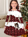 3-10T Kid Girl Flower Long Sleeve Crew Neck Spring Autumn Dresses