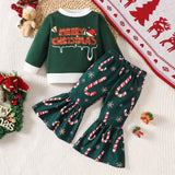 Baby Girls Fall Christmas Candy Print Flared 2 Pcs Sets