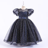 4-14T Kid Girls Bubble Sleeve Multicolor Wedding Performance Princess Dress