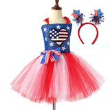 Kid Girl American Flag Independence Day Party Patriotic Parade Tutu Gauze Dresses