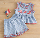 Baby Girl Summer Independence Day Flag Embroidered Sleeveless Top Shorts 2 pcs Sets
