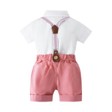 Baby Boys Gentleman Short Sleeve Overalls Bow Tie 3 Pcs Set