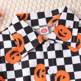 Halloween Kid Baby Boys Long Sleeve Pumpkin Plaid Gentleman 2 Pcs Sets