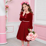 5-12Y Kid Girl Princess Long Sleeve Pleated Dresses