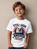Kid Boy Girl Cotton  Independence Day Eagle Flag Printed Crew Neck Casual T-Shirt
