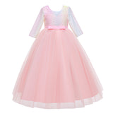 Kid Girl Princess Lace Wedding Pompadour Long Sleeve Dresses