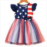 Kid Baby Girls Independence Day Star Striped Bow Sleeveless Summer Dress