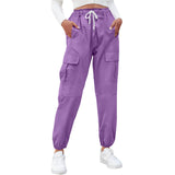 2-10T Kid Girl Solid Pockets Drawstring Overalls Trousers Pants
