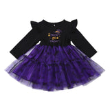 2-7Y Kid Baby Girl Halloween Holiday Flying Sleeves Long Sleeves Dresses