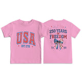 Kid Girl Boy Crew Neck Independence Day Short Sleeve Loose Casual T-Shirt Tops