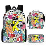 3pcs Set Alphabet Legend Cartoon Digital Print Backpack Elementary Schoolbags