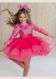 Kid Baby Girls Piano Catwalk Rose Red Sequined Princess Dresses