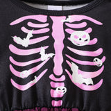 3-8Y Kid Girls Princess Halloween Skull Print Stitching Mesh Dresses