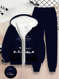 Children's 3D Digital Printing Children's Zipper Hooded Sweater Set
