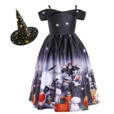 Kid Girl Halloween Pumpkin Lantern Ghost Fairy Cartoon Print Dresses