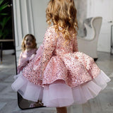 Kid Baby Girls Sequined Bow Cake Princess Dresses