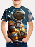 Kid Boy Fashion Cartoon Space Astronaut Summer Short Sleeve T-shirt Tops