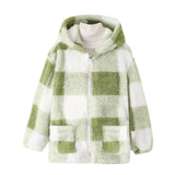 Men's and Women's Fashion Casual Plaid Warm Children's Top Hooded Plush Jacket
