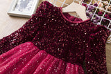 Kid Girls Long-sleeved Sequined Princess Mesh Tutu Dresses