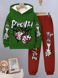 New Trendy Children's Fashion Casual Spider Hooded Sweatshirt Two-piece Set