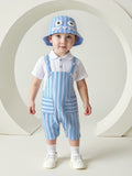 Baby Boy Summer Onesie Blue Striped Lapel Short-sleeved Suit 2 Pcs Set