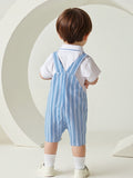 Baby Boy Summer Onesie Blue Striped Lapel Short-sleeved Suit 2 Pcs Set