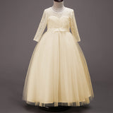 Kid Girl Princess Lace Wedding Pompadour Long Sleeve Dresses