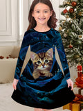 New Christmas Girls Christmas Theme Printed Crew Neck Dress