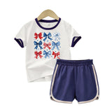 Kid Baby Boy Girl Trendy Casual  Independence Day Short Sleeves  Shorts 2 Pcs Set