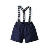 Kid Baby Boys Cotton Short-sleeved British Overalls Three-piece Set