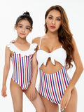 Family Matching Striped One-piece Swimsuit Parent-Child Swimwear