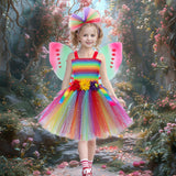 Kid Girl Sweet Fairy Mesh Princess Rainbow Elf Performance Dresses
