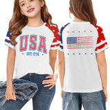 Kid Girl Independence Day American Flag Print Short Sleeve Loose T-shirt Tops