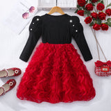 Girl Xiaoxiangfeng Bow Waist Knitted Splicing Wave Mesh Princess Dress