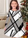New Christmas Girls Christmas Theme Printed Crew Neck Dress