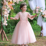 Kid Girl Lace Wedding Long Tutu Flower Princess Dresses