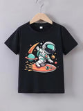Kid Boy Fashion Cartoon Space Astronaut Summer Short Sleeve T-shirt Tops