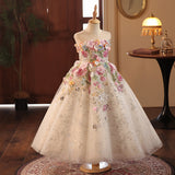 2-12T Kid Baby Girls Flower Show Piano Performance Princess Dress