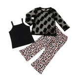 Kid Baby Girl Spring Autumn Black Strap Long Sleeved Leopard 3 Pcs Sets