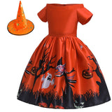 Kid Girl Halloween Pumpkin Lantern Ghost Fairy Cartoon Print Dresses