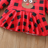 1-6T Kid Baby Girl Suit Christmas Plaid Deer Suits 3 Pcs Set