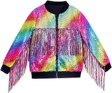1-14T Kid Baby Girls Fringed Sequined Multi-color Long-sleeved Temperament Coat Jacket